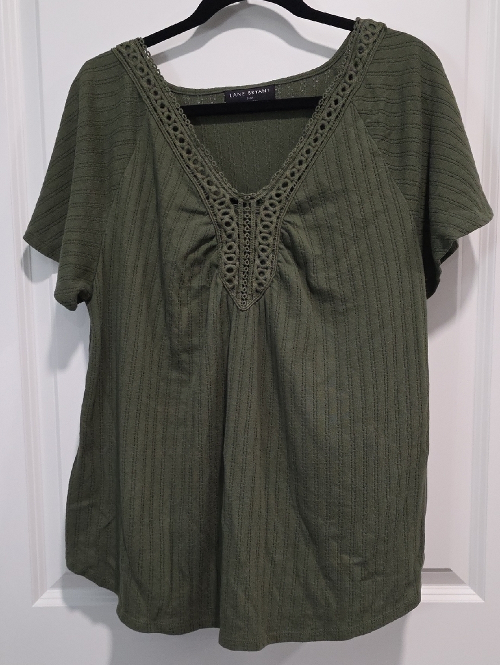 Lane Bryant Olive Green Crochet-Trim Short Sleeve Tee
